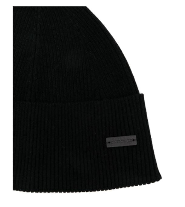 SAINT LAURENT Luxury Cashmere Ribbed Knit Hat with Logo Patch for Men