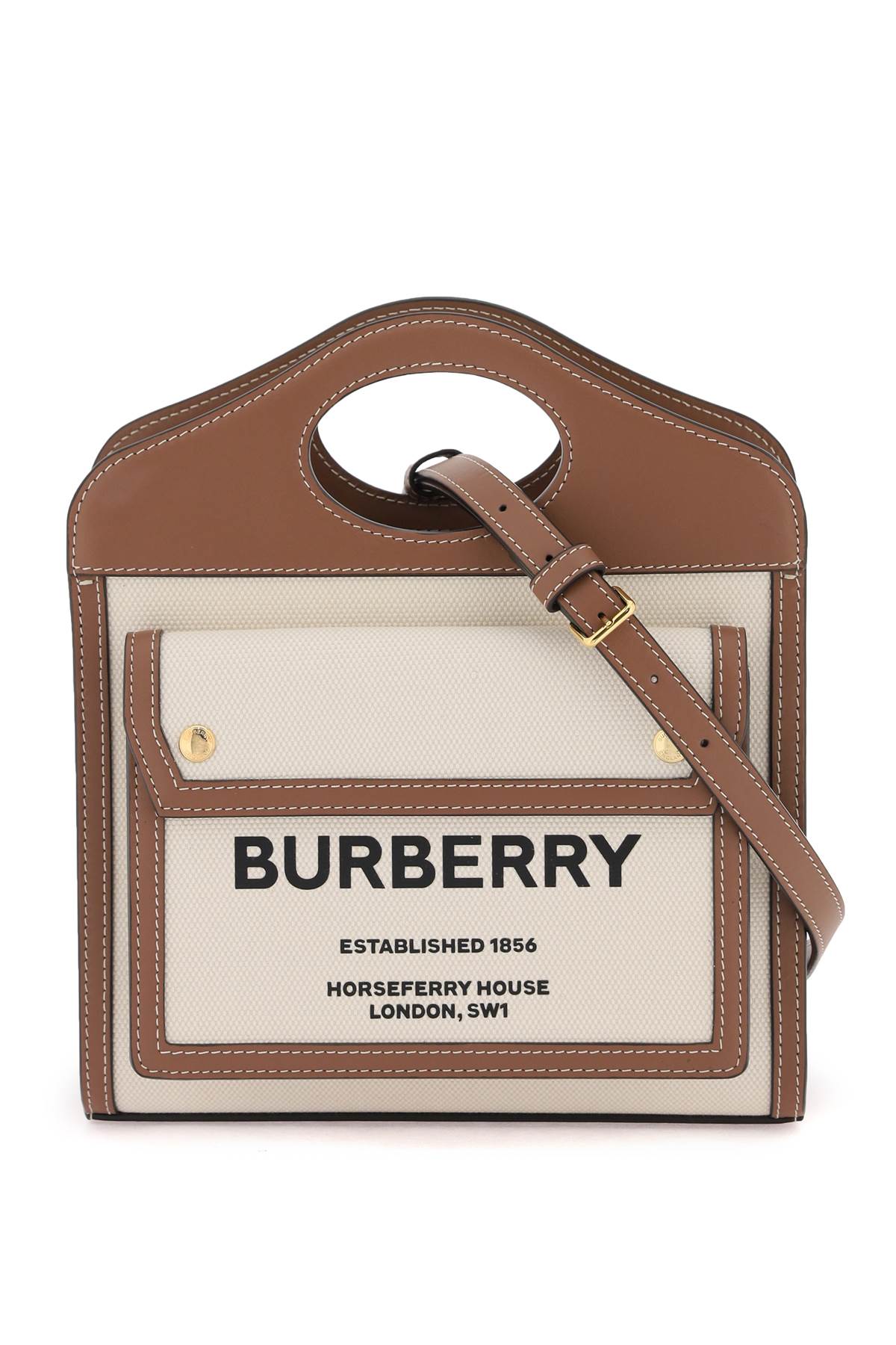 BURBERRY Two-Tone Canvas and Leather Mini Pocket Handbag