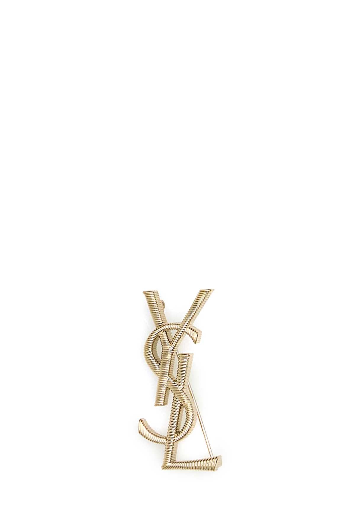 SAINT LAURENT Mini Textured Brass Brooch