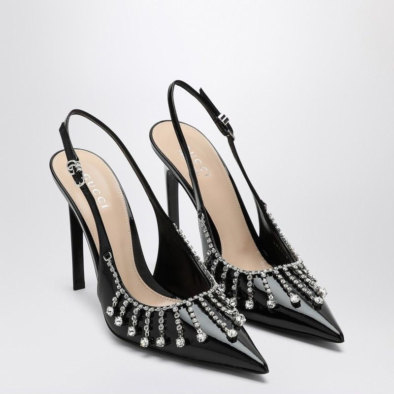 GUCCI Elegant Patent Leather Pumps with Crystal Chain