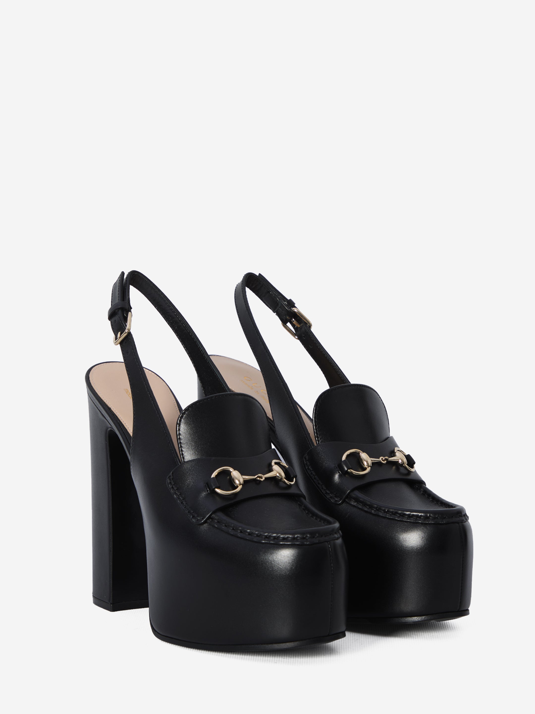 GUCCI Platform Slingback Loafers with Horsebit Detail - 14.5cm Heel
