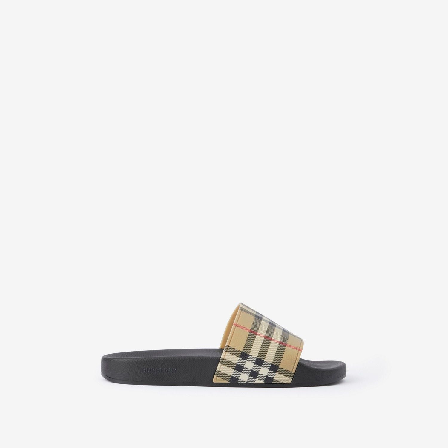 BURBERRY Mini Check Print Furry Slide Sandals