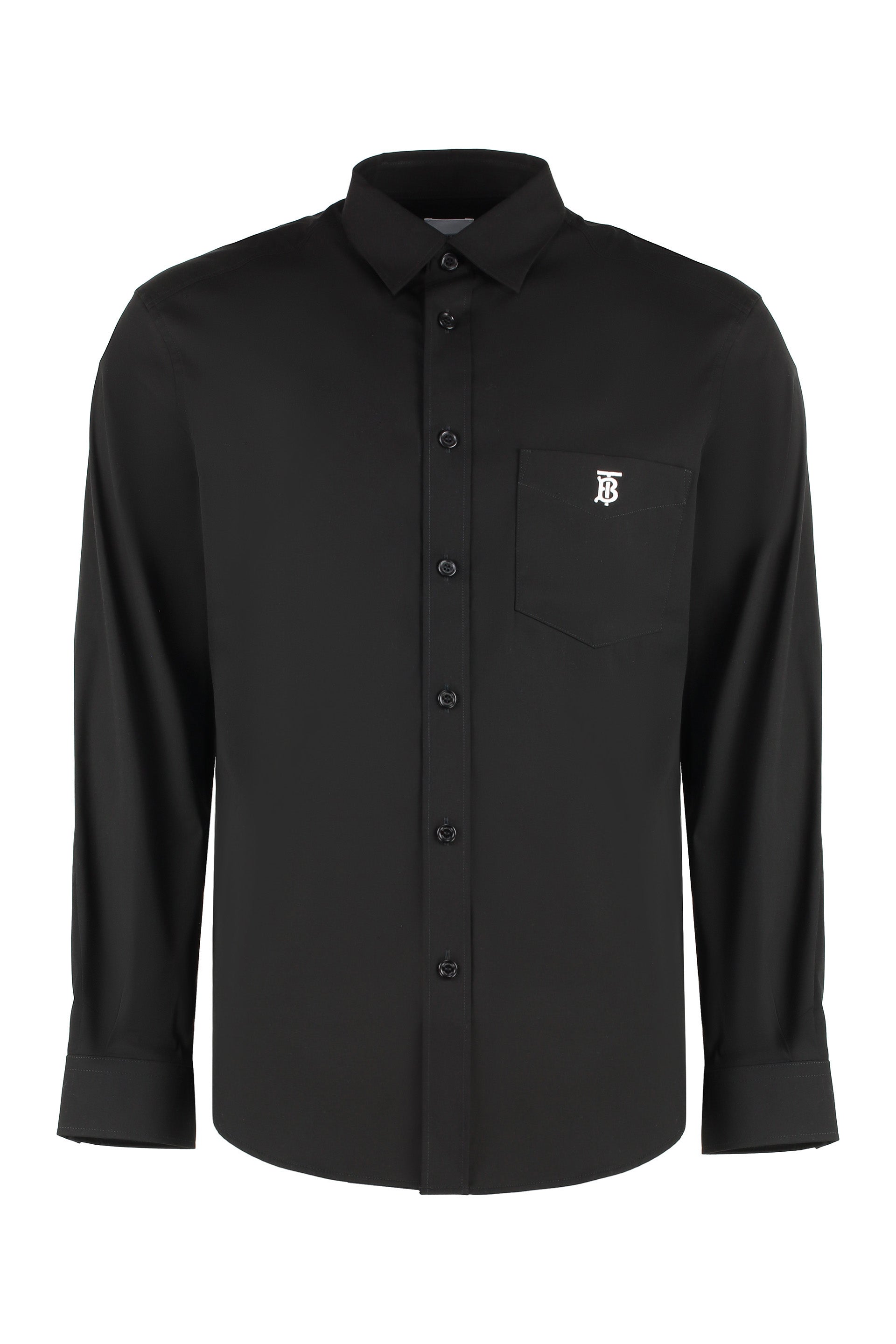 BURBERRY Stretch Cotton Shirt with Front Pocket and Rounded Hem