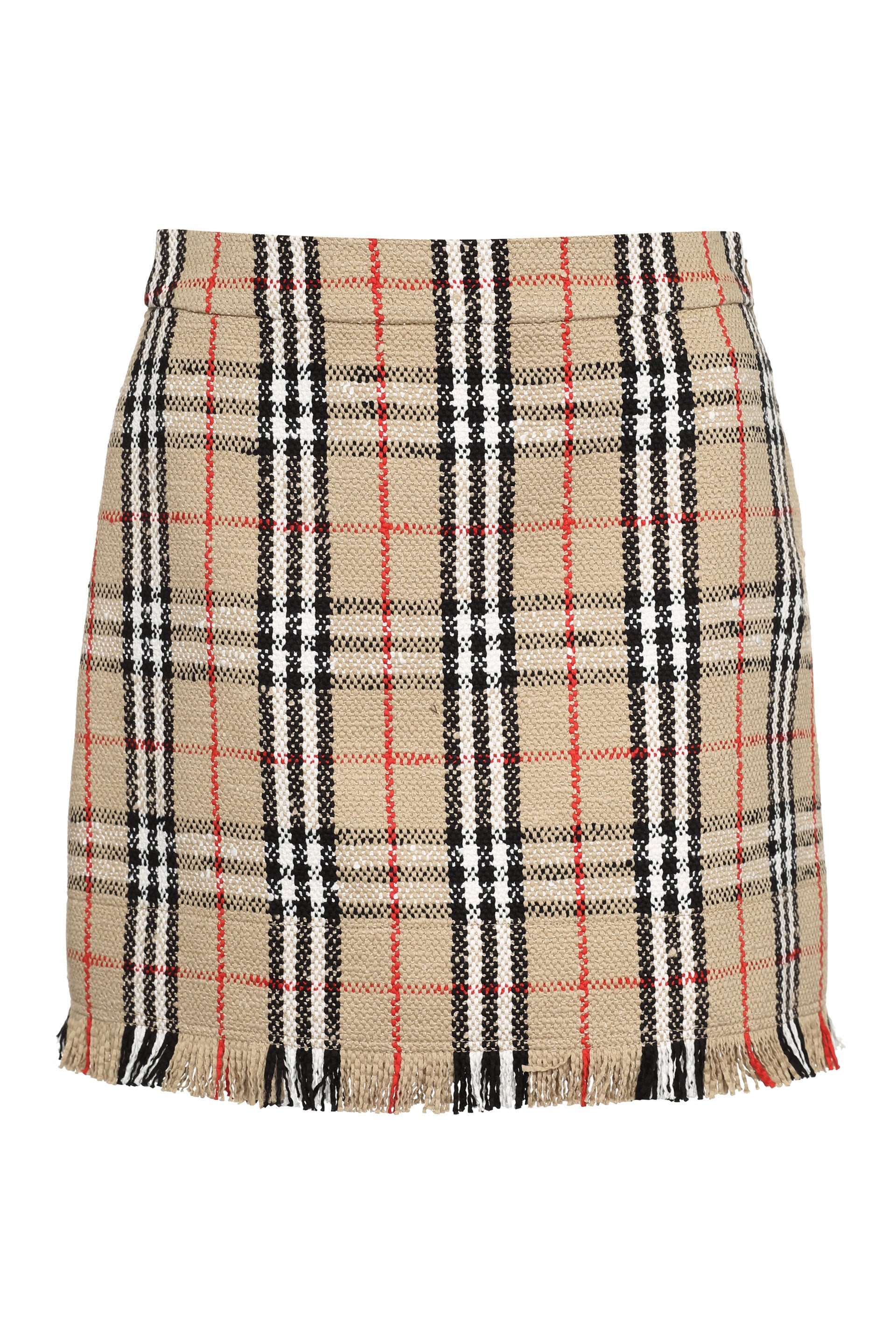 BURBERRY Chic Bouclé Wool Skirt with Fringed Hemline