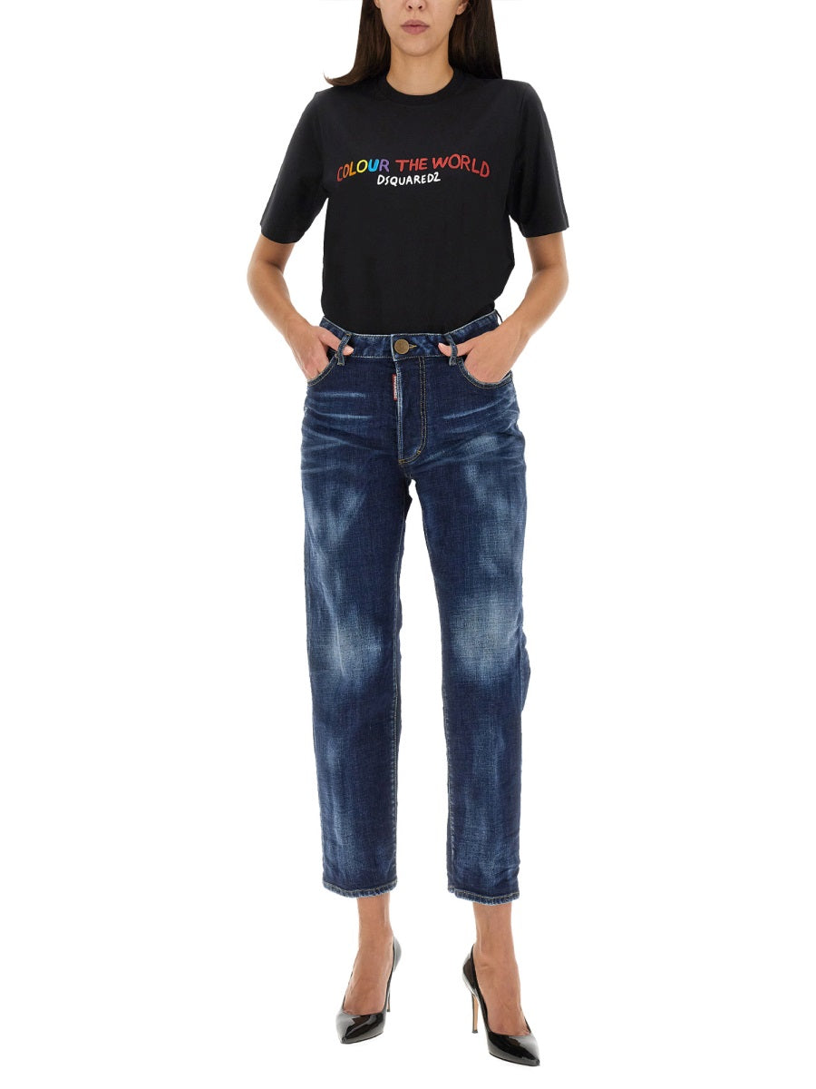 DSQUARED Cropped Button Closure Jeans