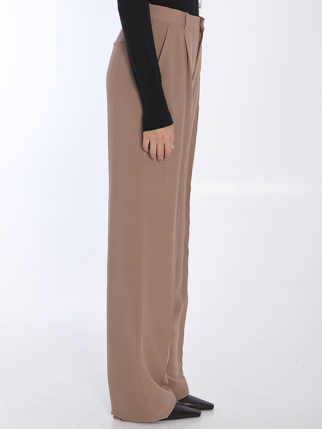 SAINT LAURENT High-Waisted Silk Pleated Trousers