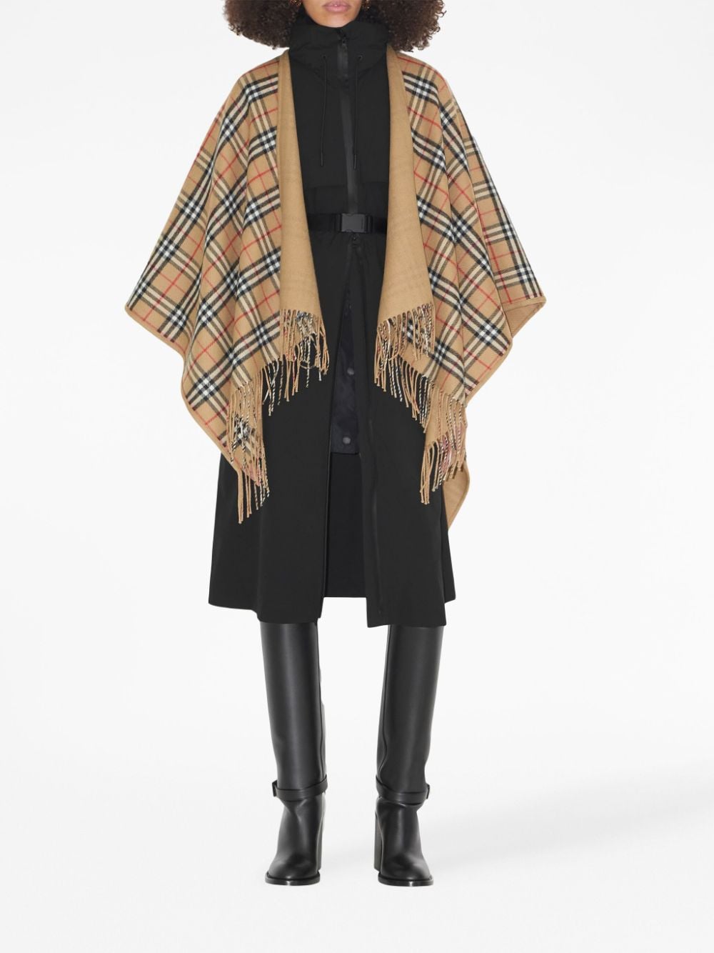 BURBERRY Reversible Wool Cape with Iconic Check - One Size