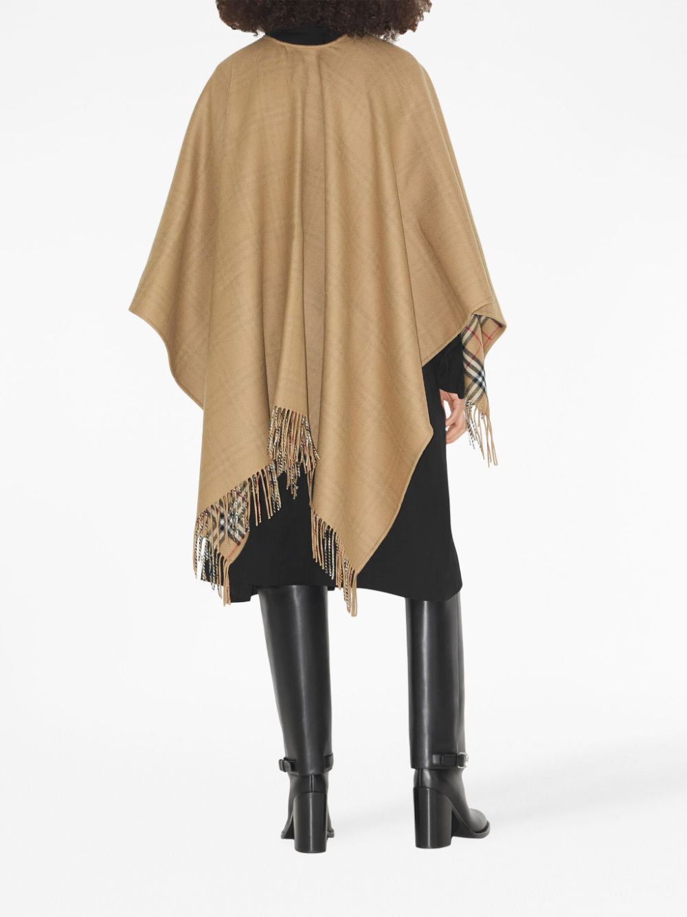BURBERRY Reversible Wool Cape with Fringed Edges - Unisex Sizing