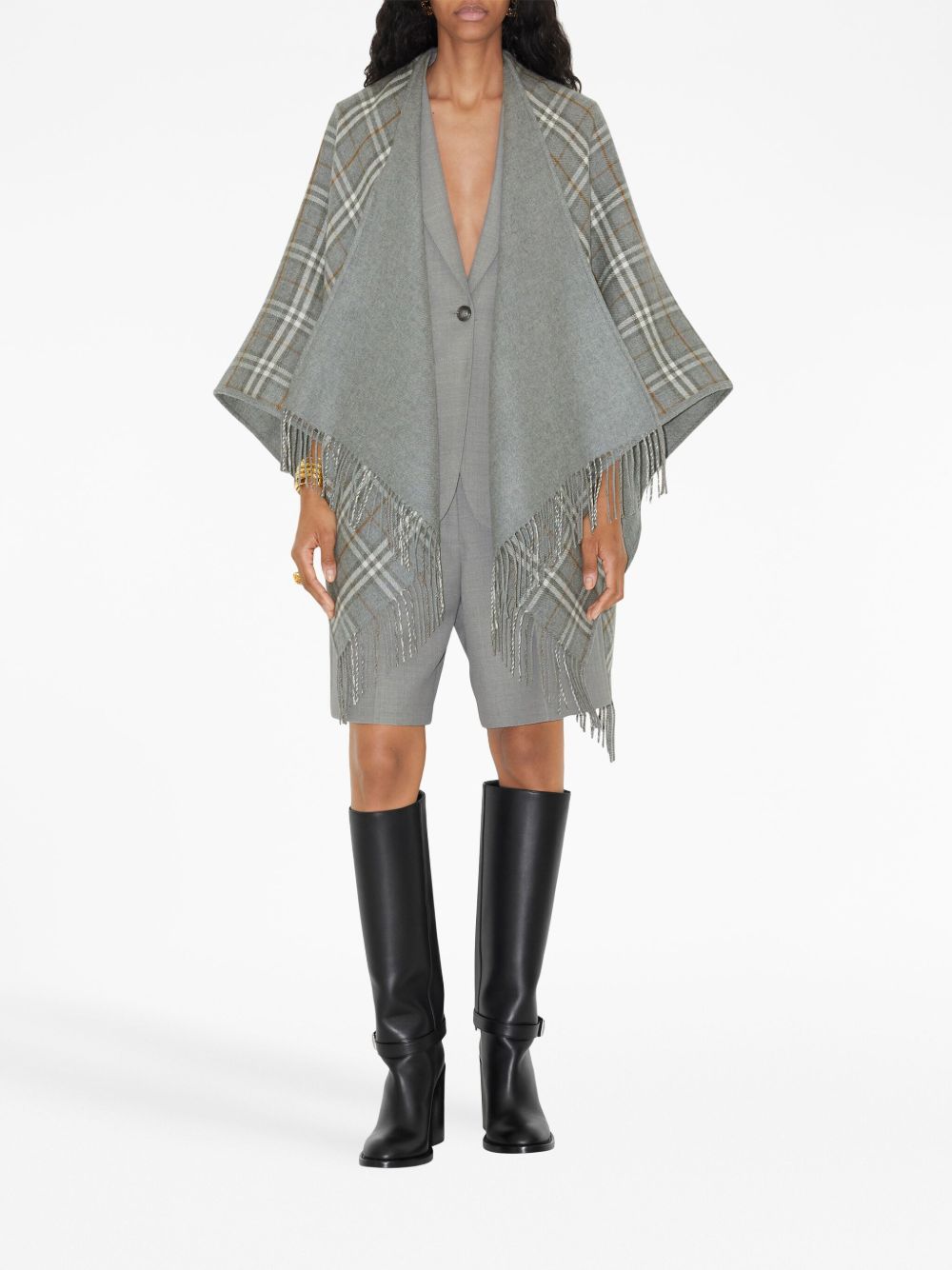 BURBERRY Reversible Wool Cape with Fringed Edges for Women