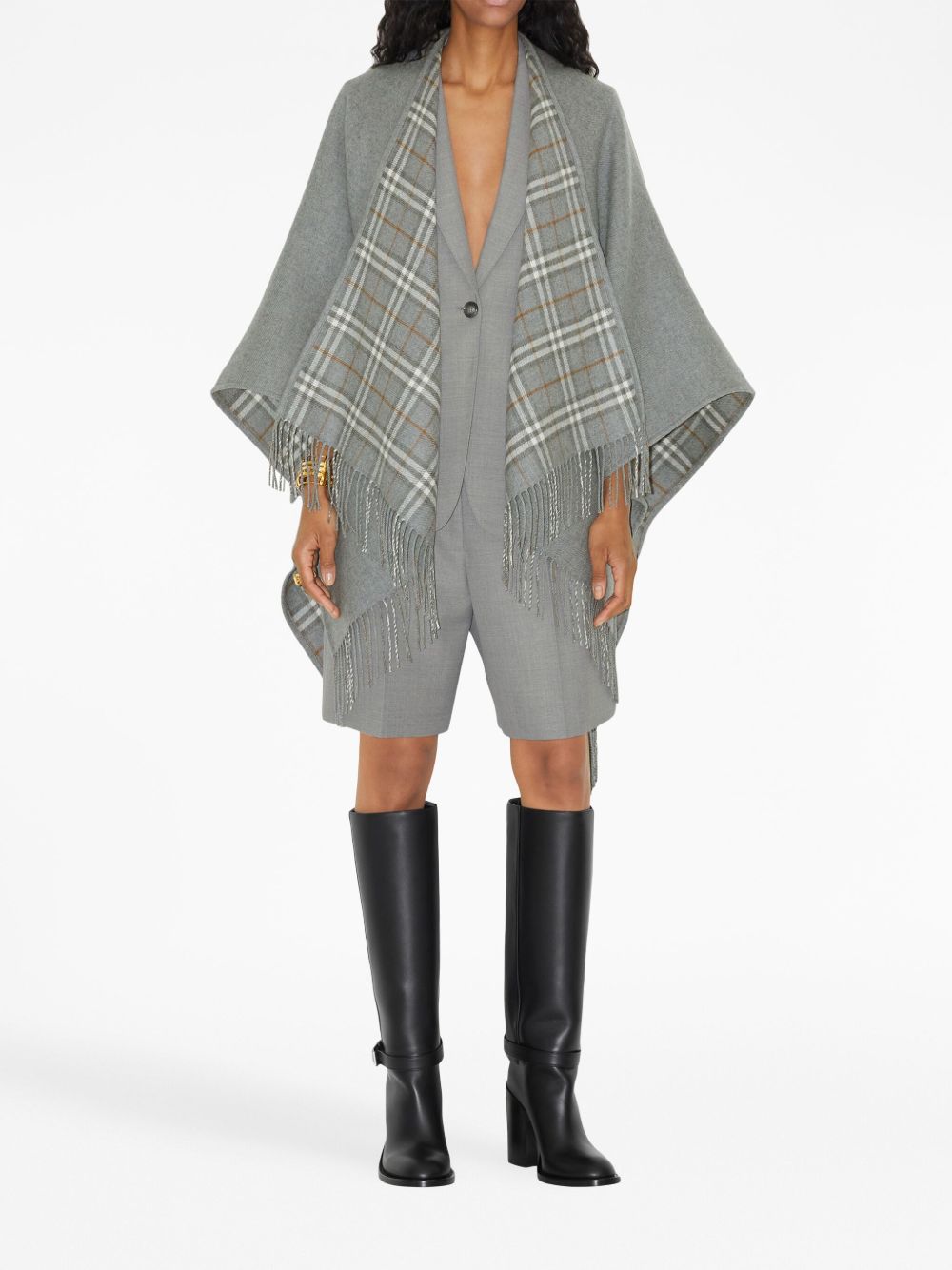 BURBERRY Reversible Wool Cape with Fringed Edges for Women