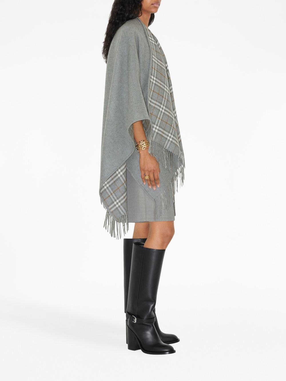 BURBERRY Reversible Wool Cape with Fringed Edges for Women