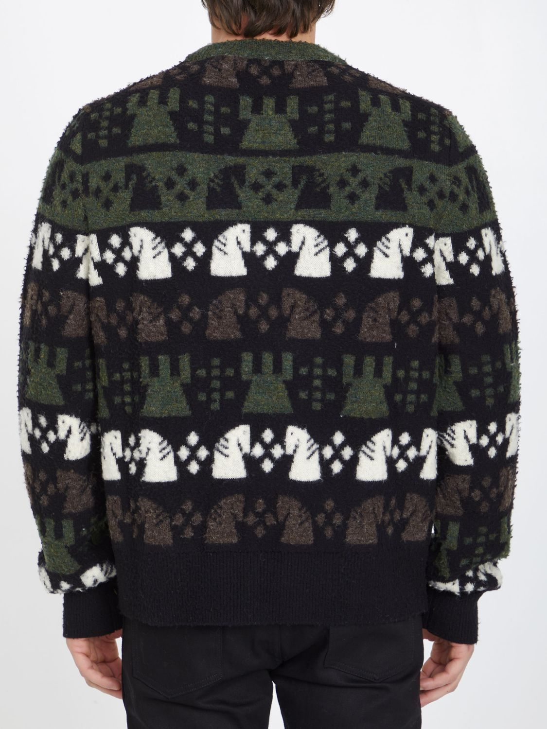BURBERRY Chess Patterned Knit Sweater - Relaxed Fit, Size L