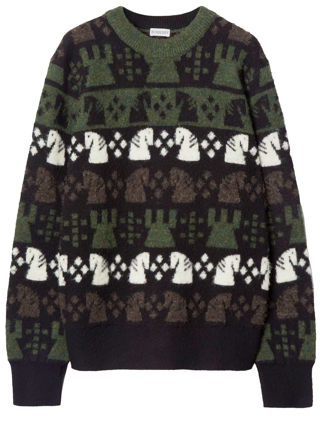 BURBERRY Chess Patterned Knit Sweater - Relaxed Fit, Size L