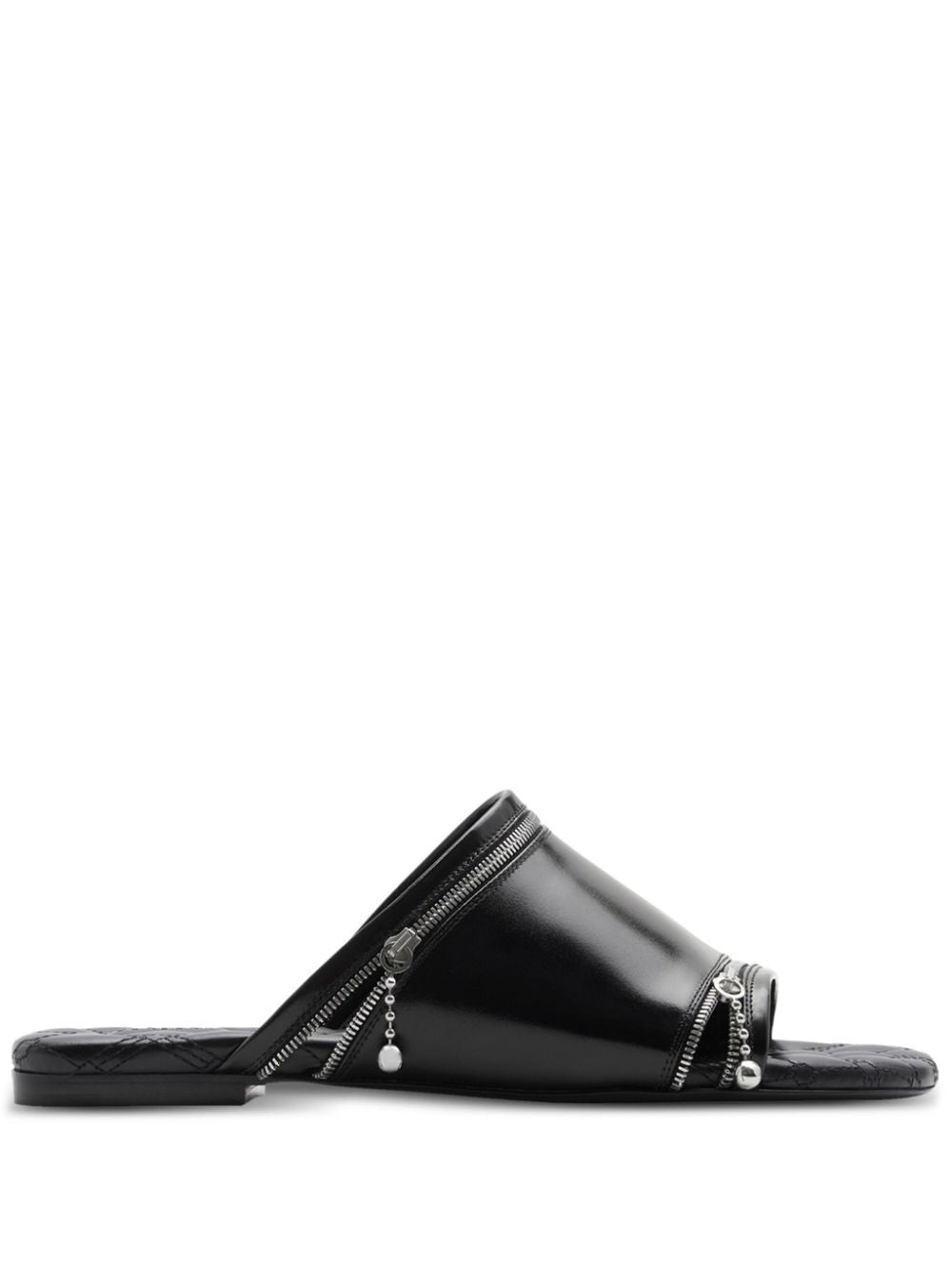 BURBERRY Leather Peep Sandals with Square Toe