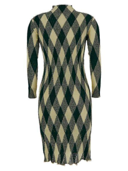 BURBERRY High-Neck Argyle Motif Dress - Slim Fit