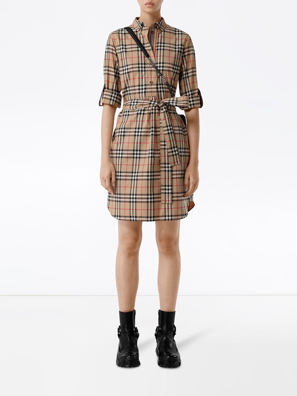 BURBERRY Check Cotton Shirt Dress - Size 8