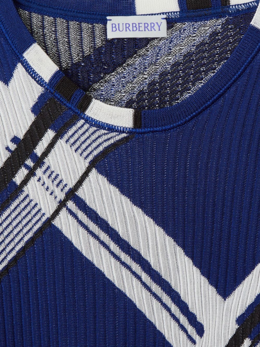 BURBERRY Silk Check Motif Dress with Ribbed Detailing - Women's Sleeveless Mini Dress