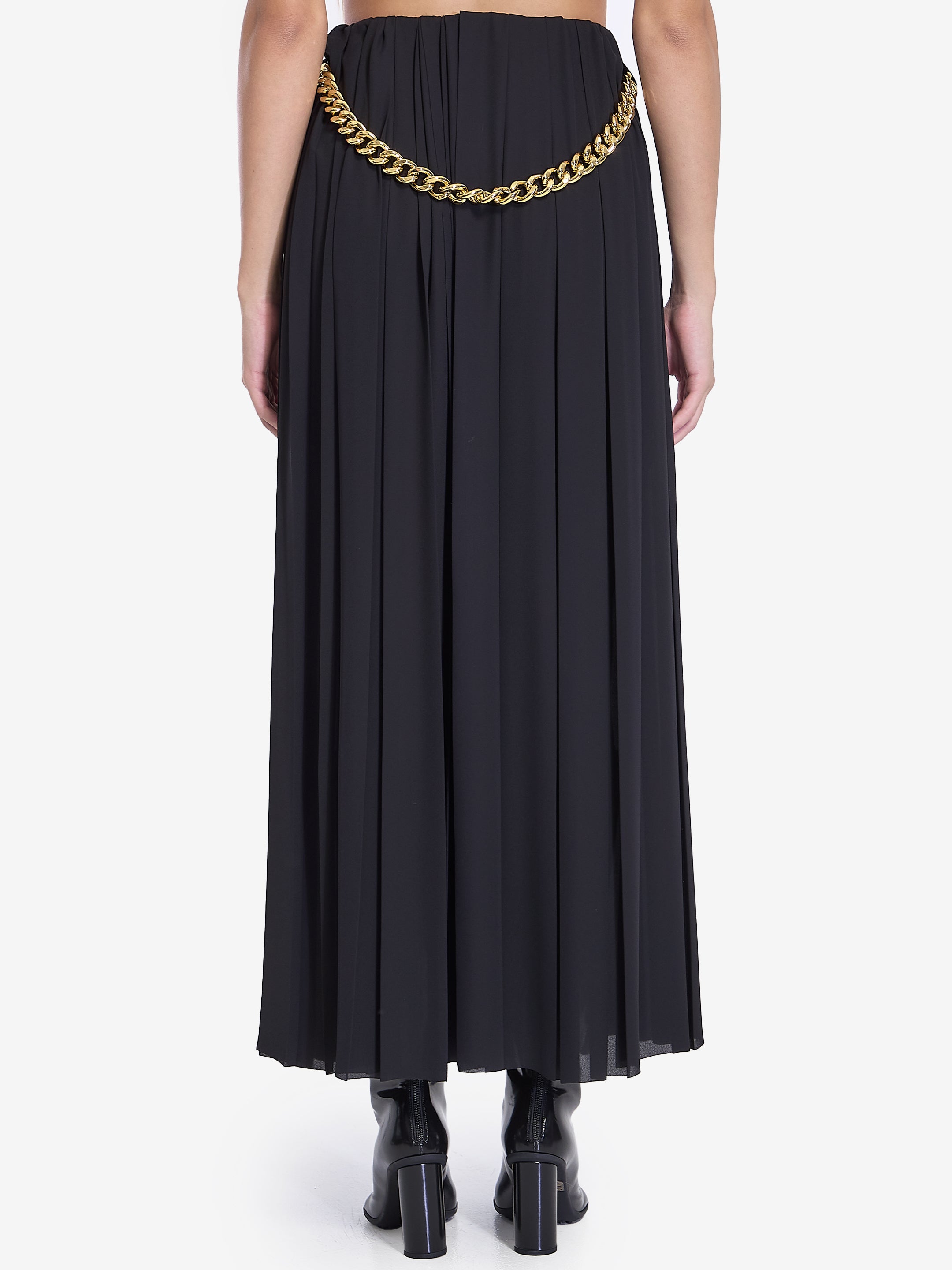 BALENCIAGA High-Waisted Pleated Skirt with Chunky Chain - Ankle Length