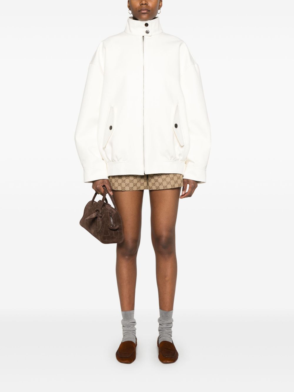 GUCCI Concealed Front Zip Jacket with Decorative Waist Tabs