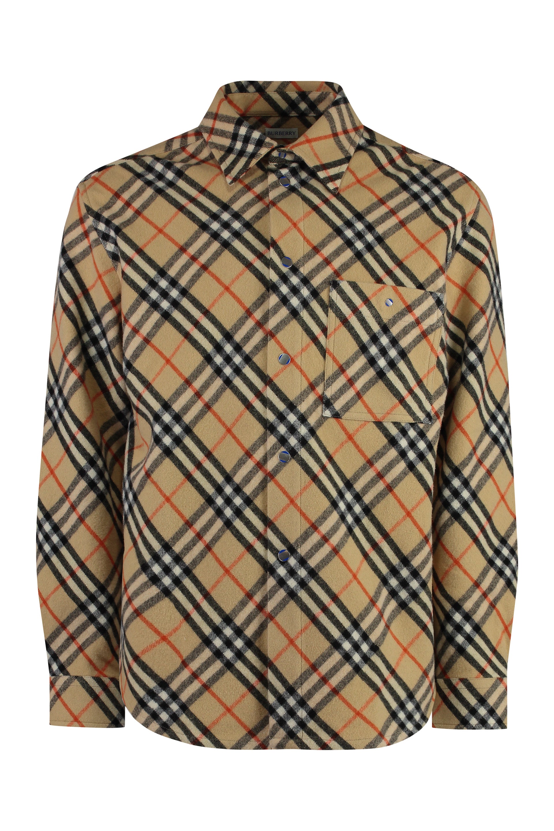 BURBERRY Wool Overshirt with Check Motif for Men