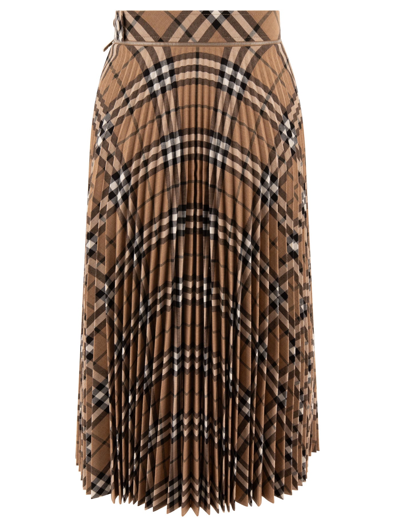 BURBERRY Wool Blend Pleated Check Skirt - Women's Regular Fit