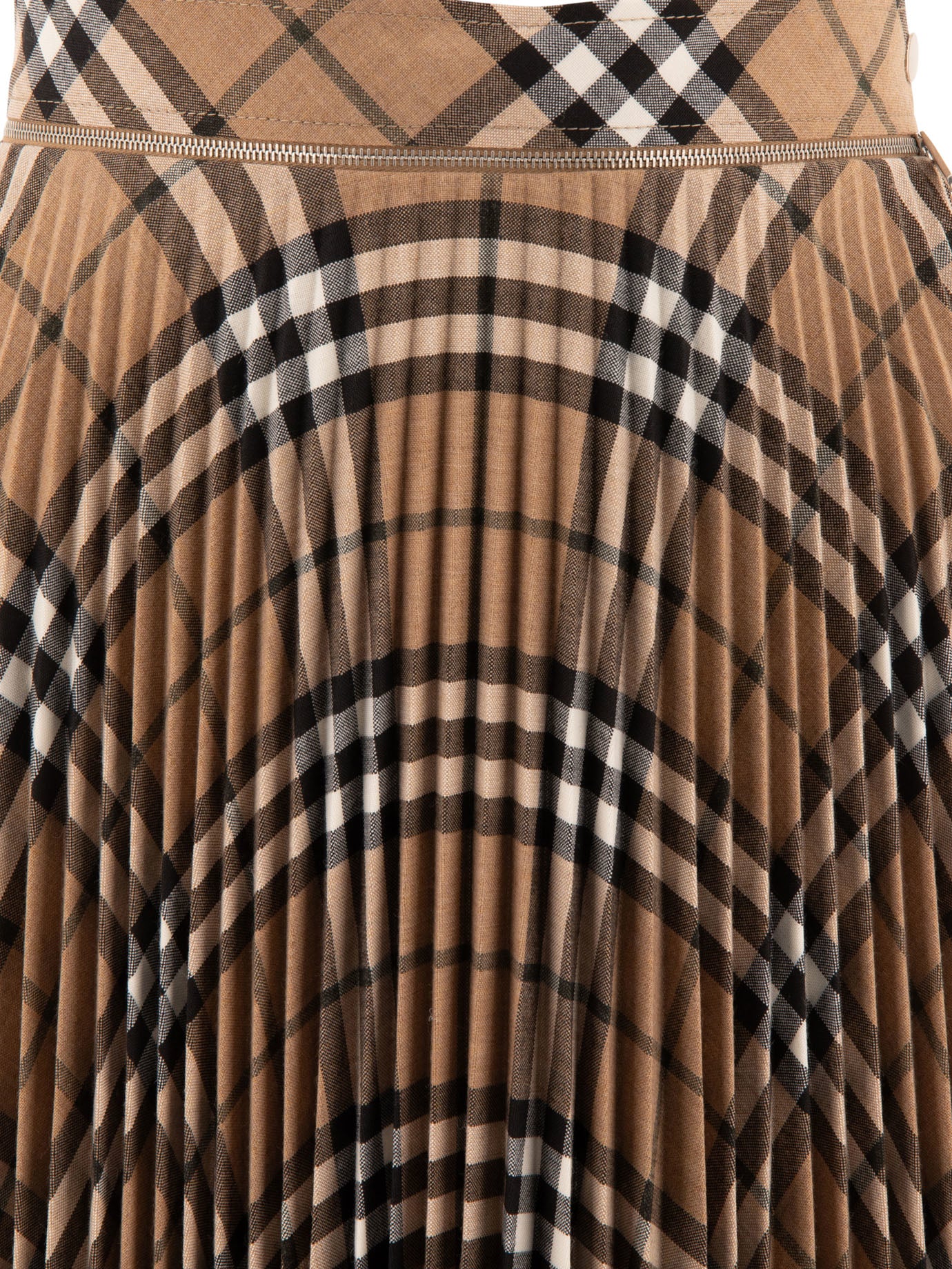 BURBERRY Wool Blend Pleated Check Skirt - Women's Regular Fit