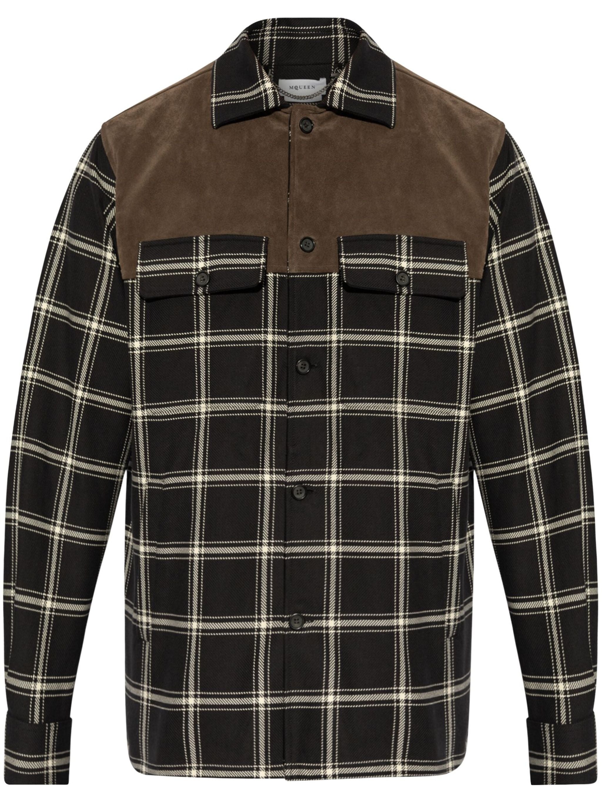 ALEXANDER MCQUEEN Checkered Design Overshirt with Suede Collar - Men's Loose Fit