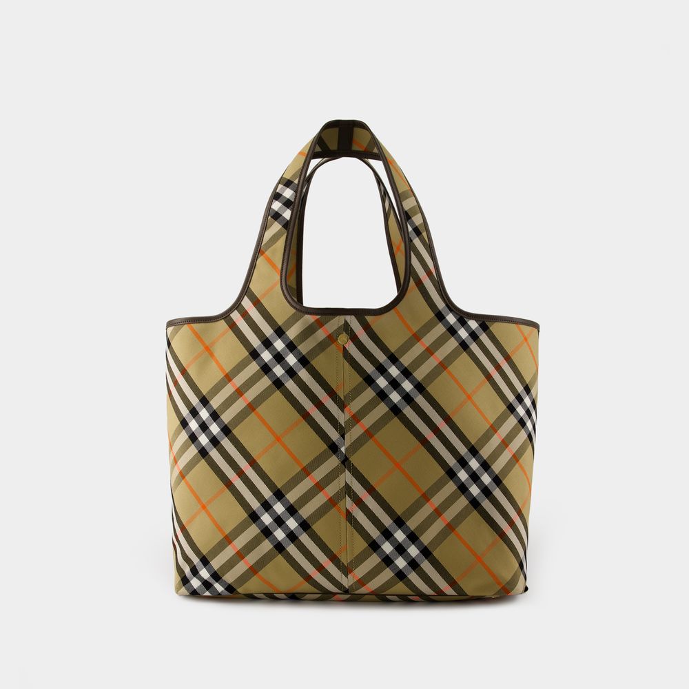 BURBERRY Medium Check Embroidered Canvas Tote Handbag