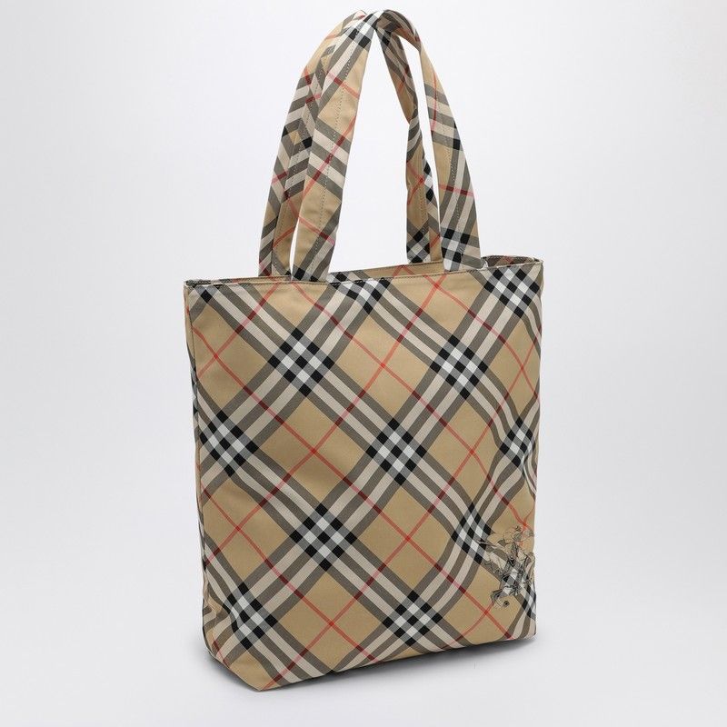 BURBERRY Check Fabric Tote Handbag - 33 CM Width