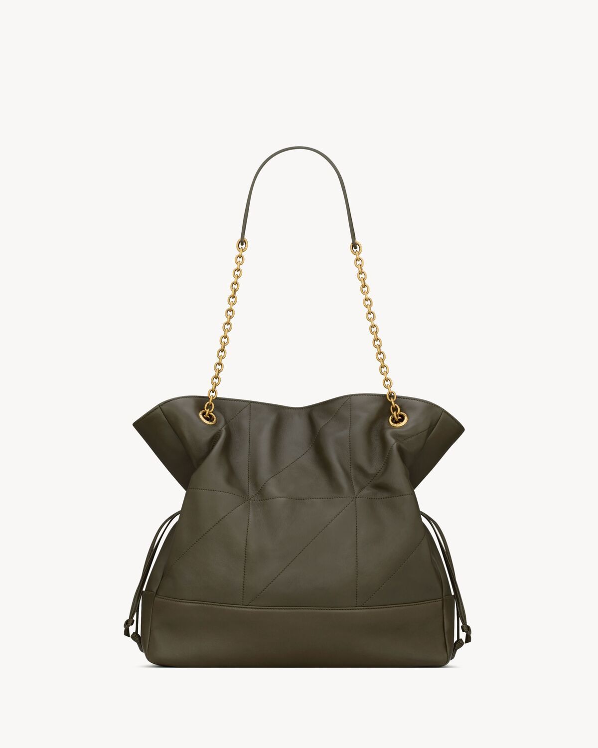 SAINT LAURENT Leather Shopping Handbag with Gold Accent and Chain Strap