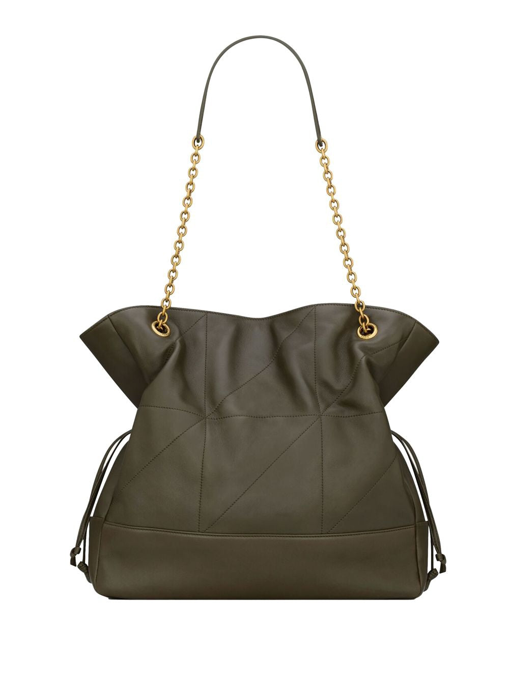 SAINT LAURENT Leather Shopping Handbag with Gold Accent and Chain Strap