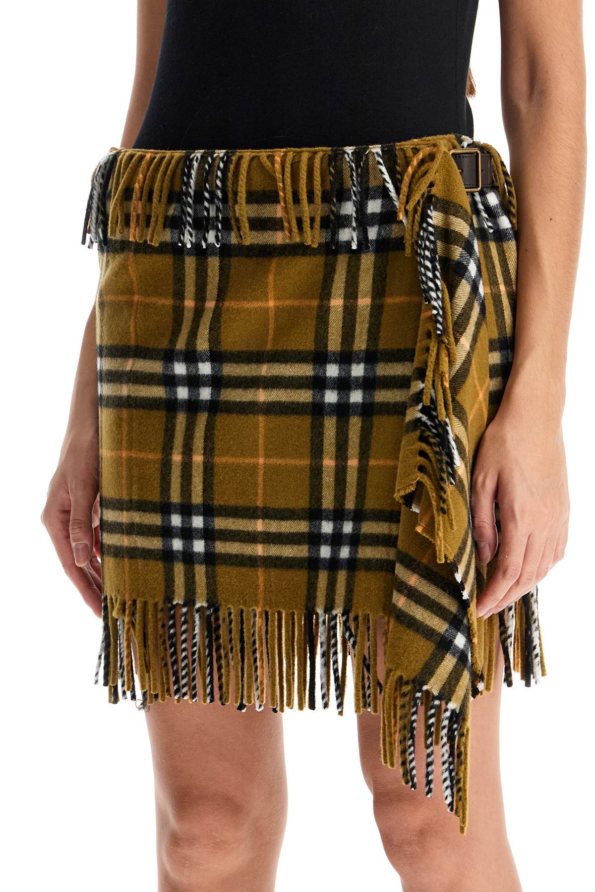 BURBERRY Wool and Cashmere Check Scarf Style Skirt - Size S