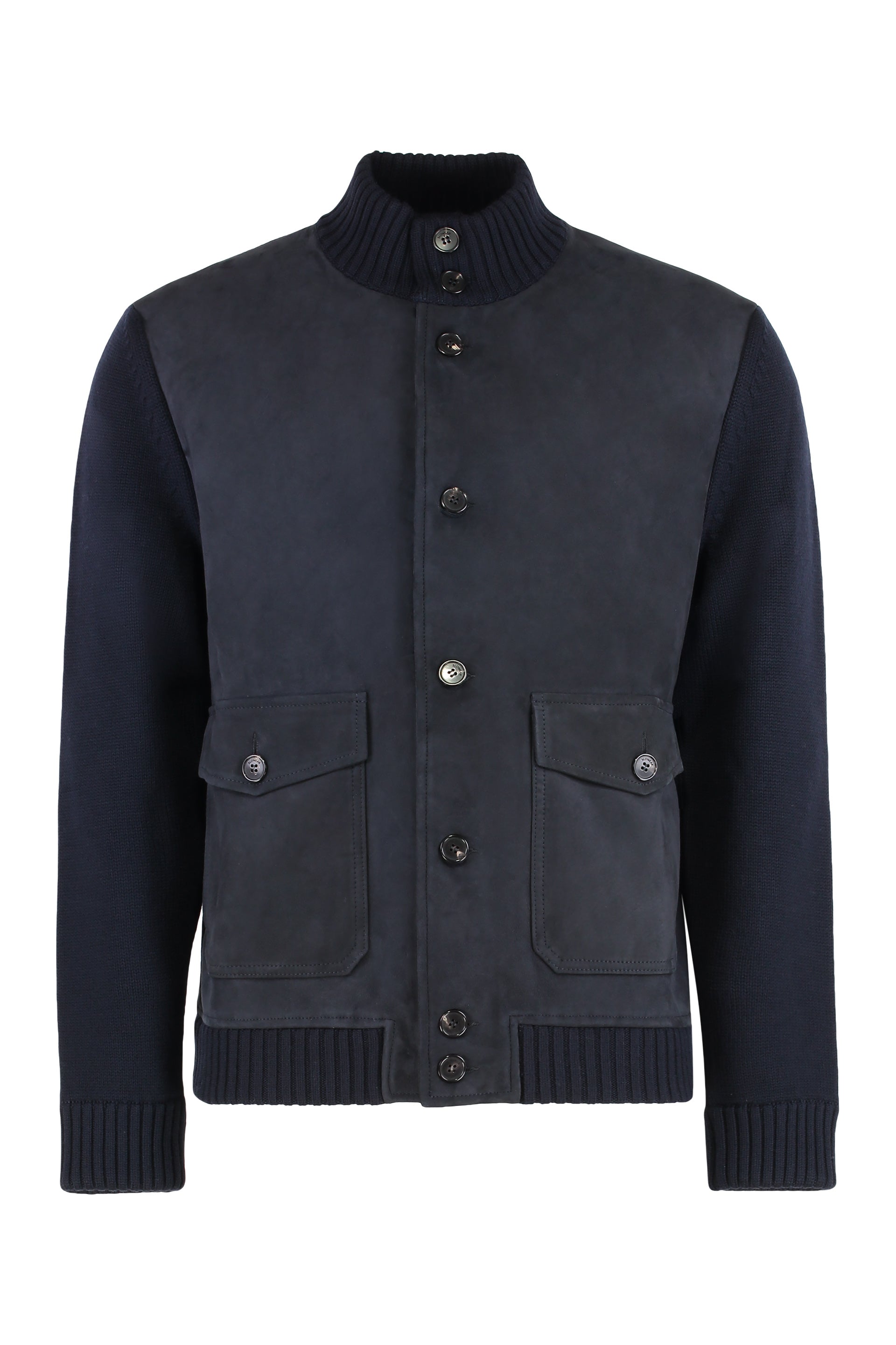 SLOWEAR Leather-Panel Cardigan for Men