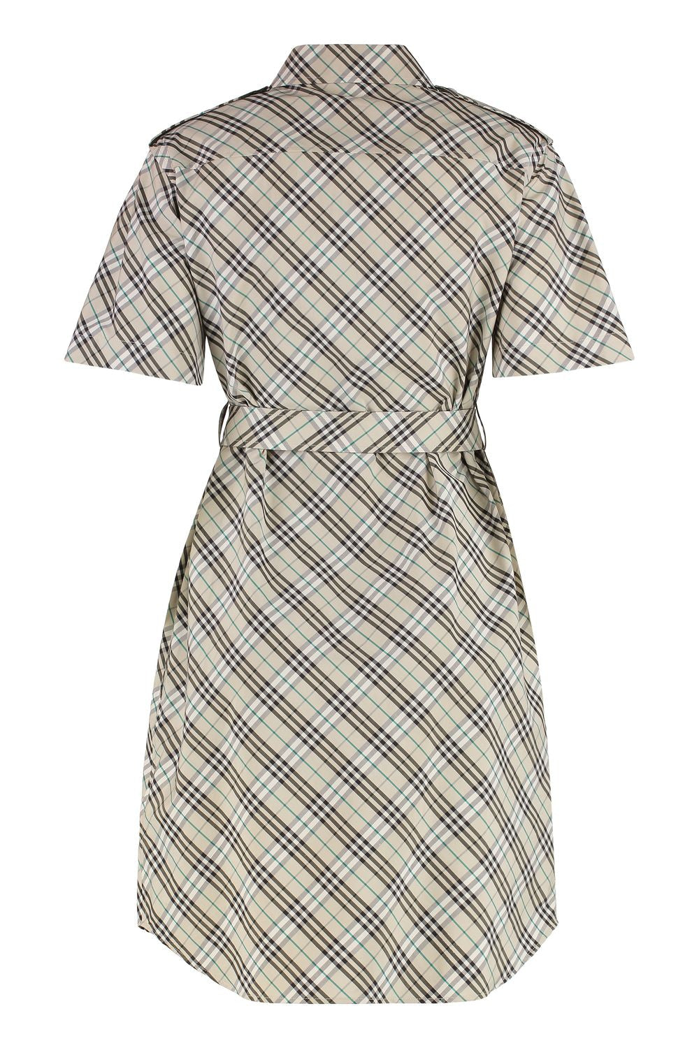BURBERRY Cotton Shirtdress with Check Motif and Coordinated Waist Belt