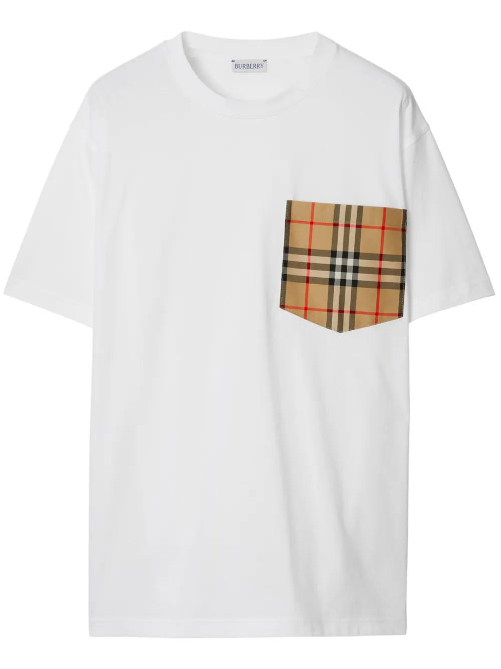 BURBERRY Oversized Cotton T-Shirt with Check Pocket - Size S