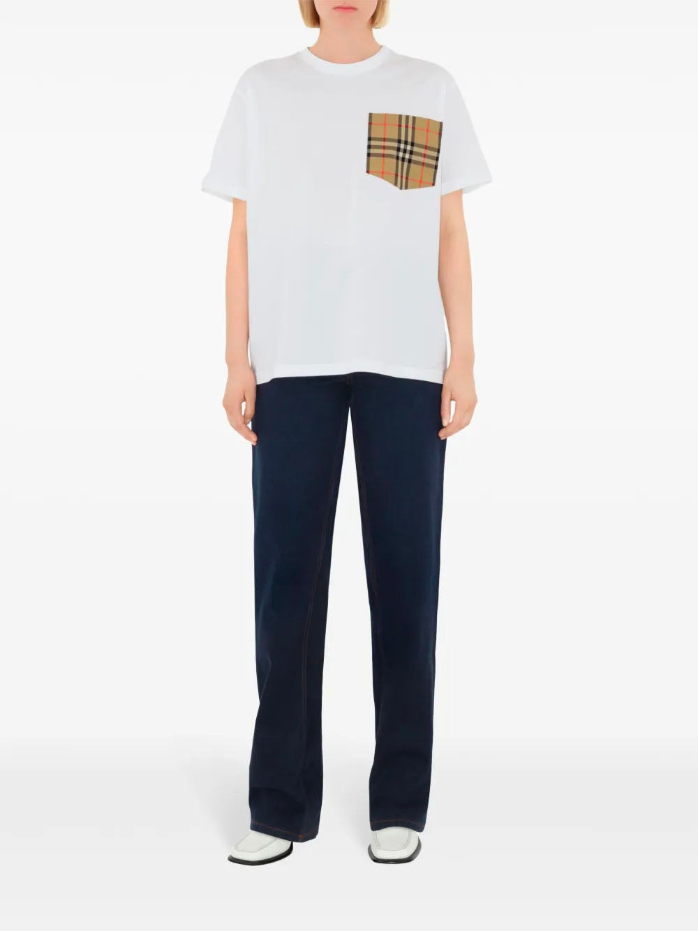 BURBERRY Oversized Cotton T-Shirt with Check Pocket - Size S