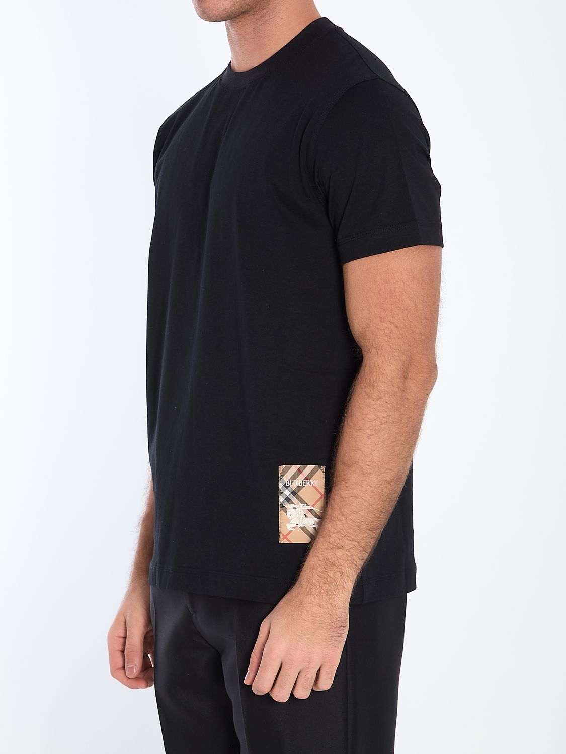 BURBERRY 100% Cotton Check-Logo T-Shirt for Men