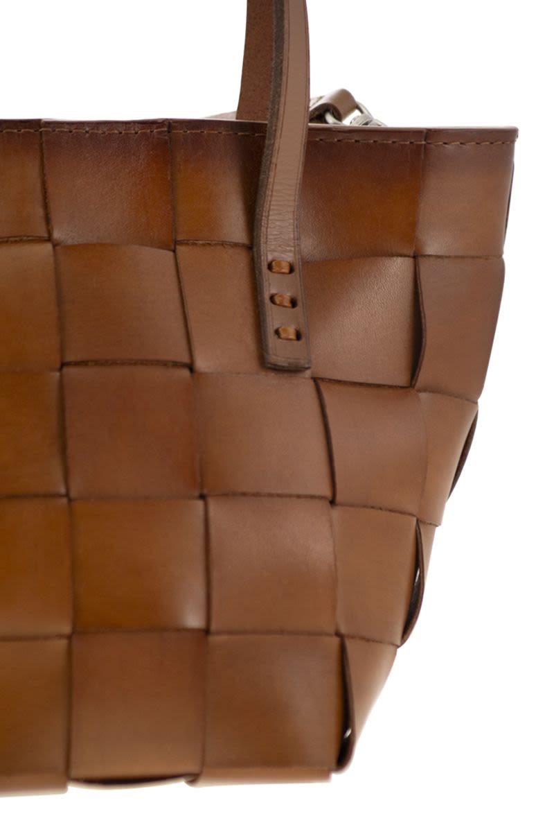 DRAGON Woven Leather Mini Handbag - 14.5 x 17.5 x 14.5 cm