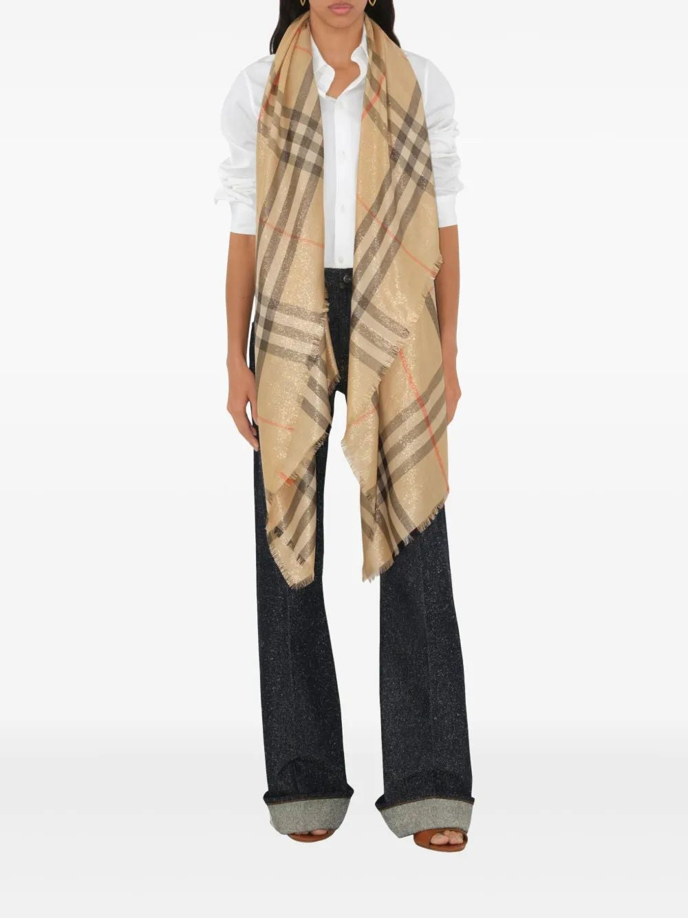 BURBERRY Wool and Silk Scarf with Frayed Hem - 200x90 cm