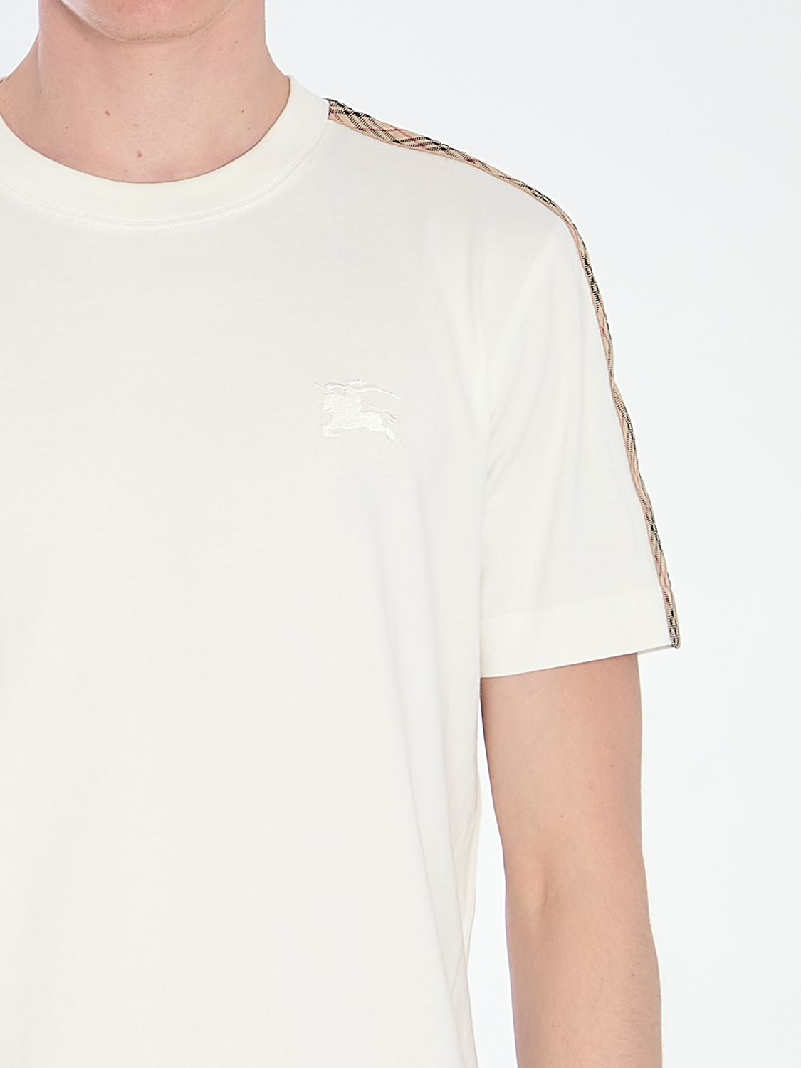 BURBERRY Slim Fit Crew-Neck T-Shirt with Check Details - M