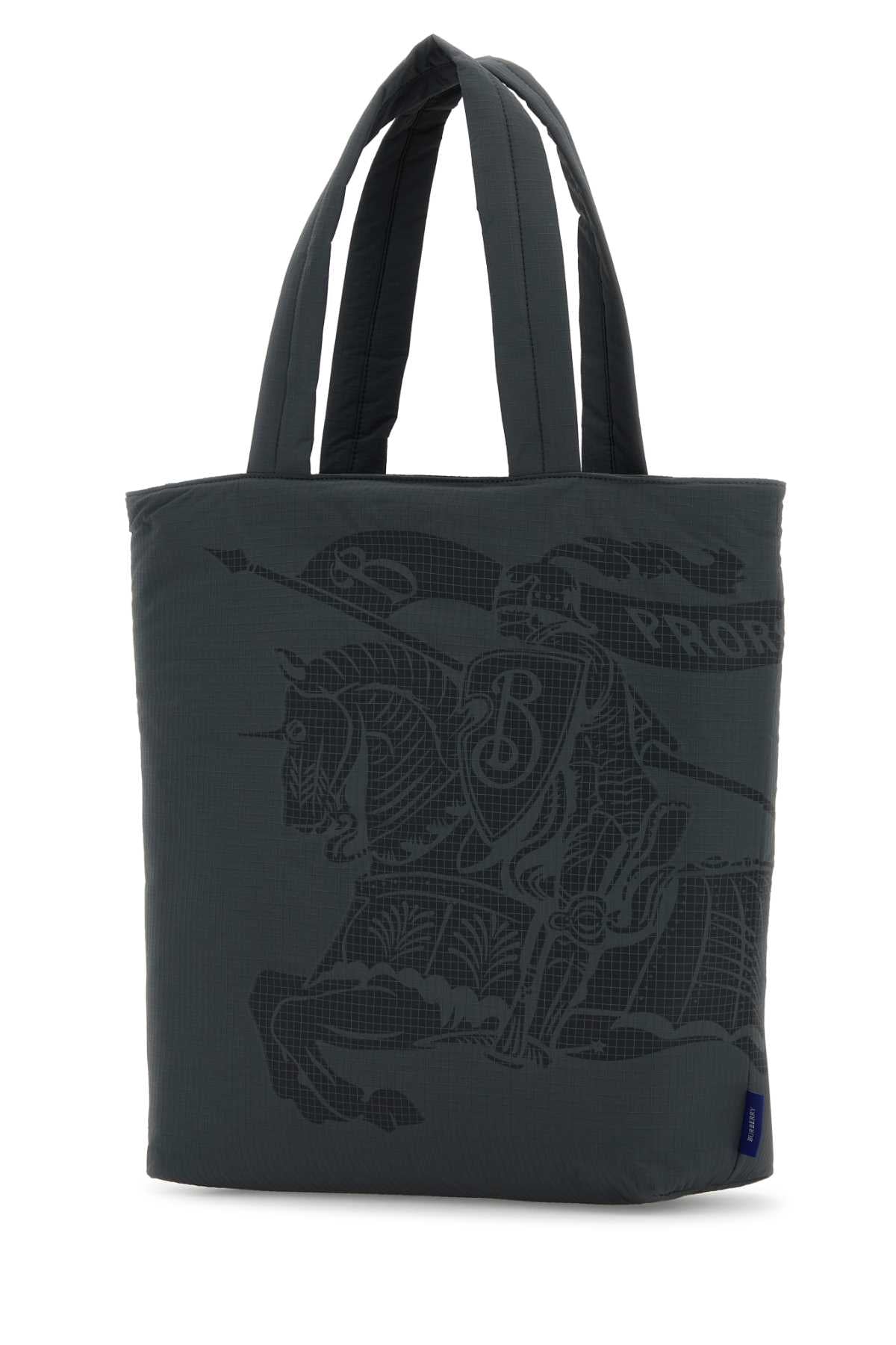 BURBERRY Charcoal Fabric Shopping Tote Handbag
