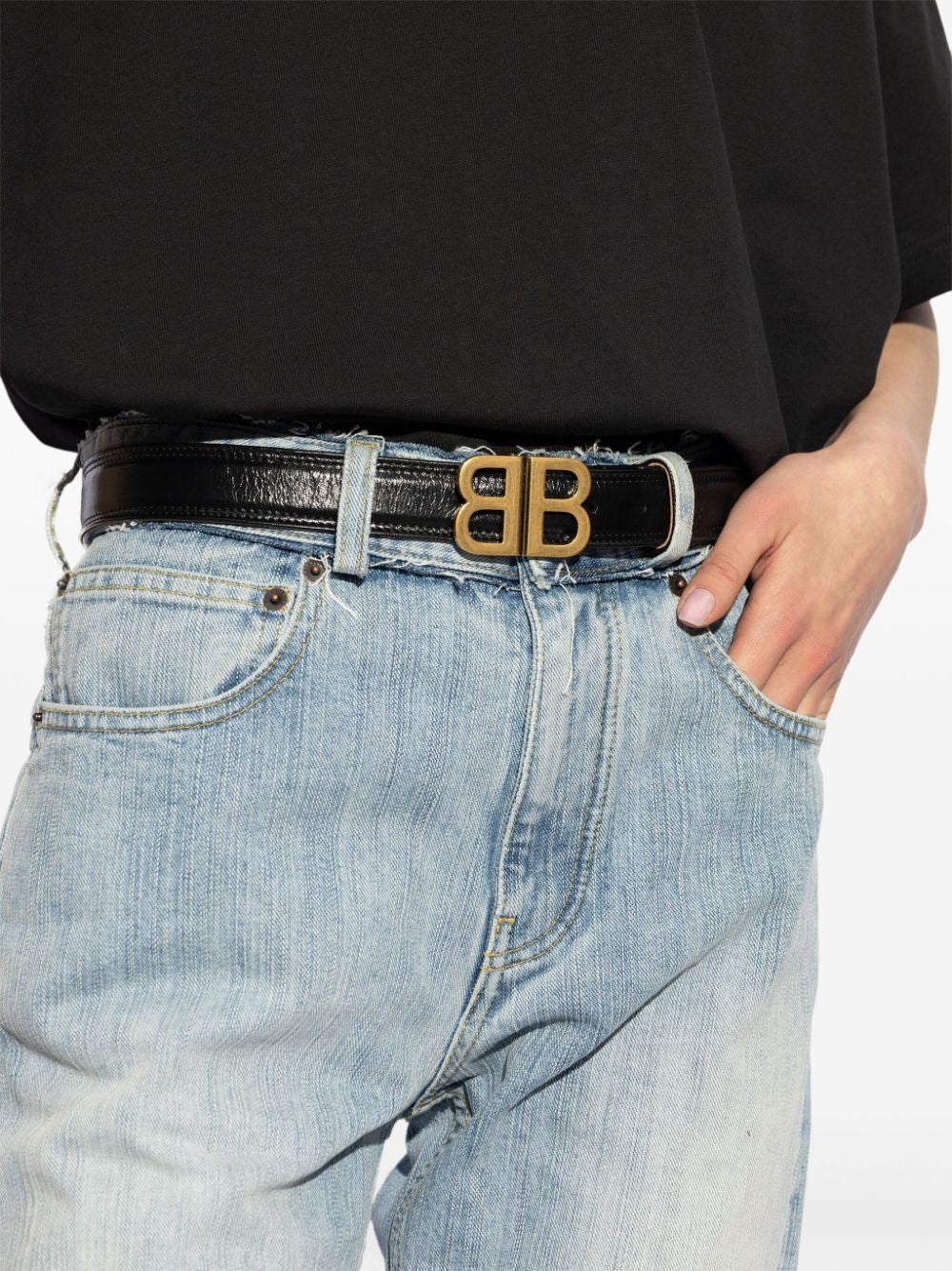 BALENCIAGA Soft Leather Belt with Antique Gold Buckle