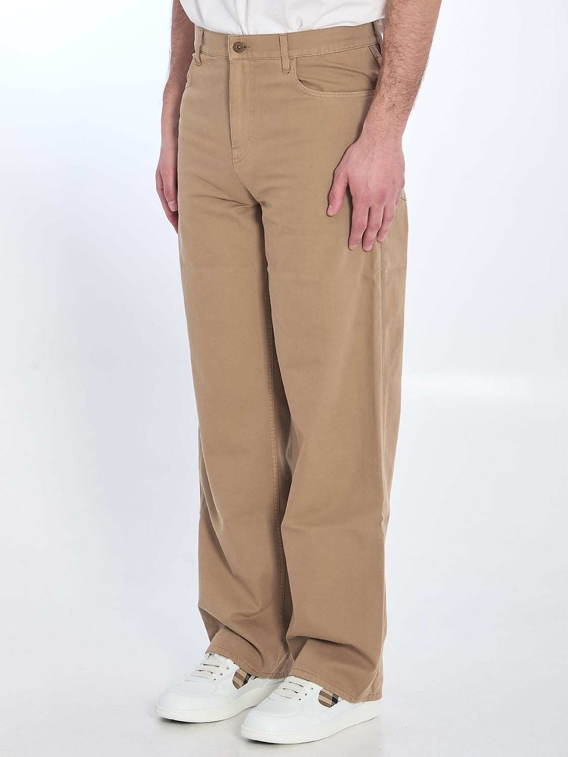 BURBERRY Washed Cotton Twill Trousers - Comfortable Fit, Size IT 46
