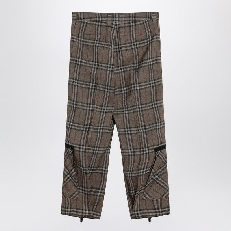 BURBERRY Silk Blend Cargo Pants with Check Pattern