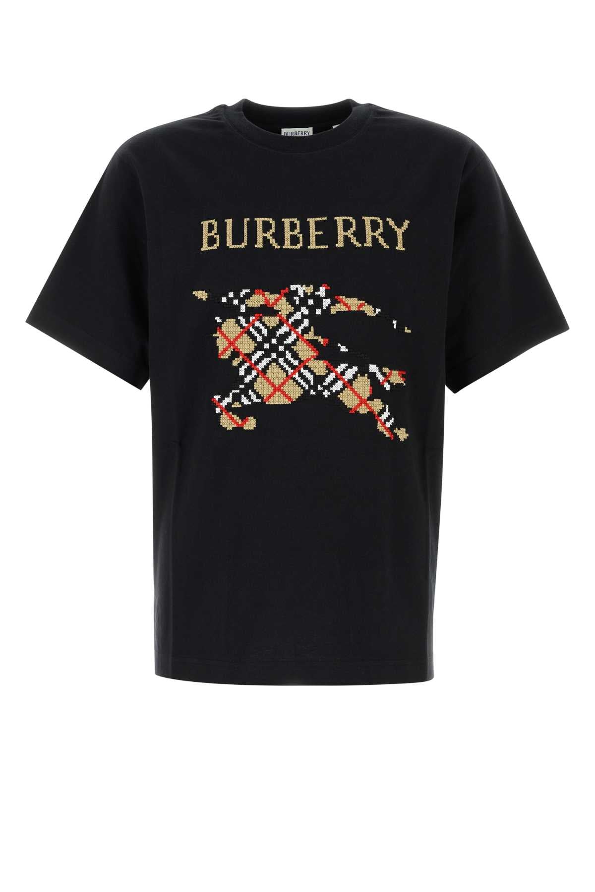 BURBERRY Cotton Crew Neck T-Shirt with Cross Stitch Design - Size M