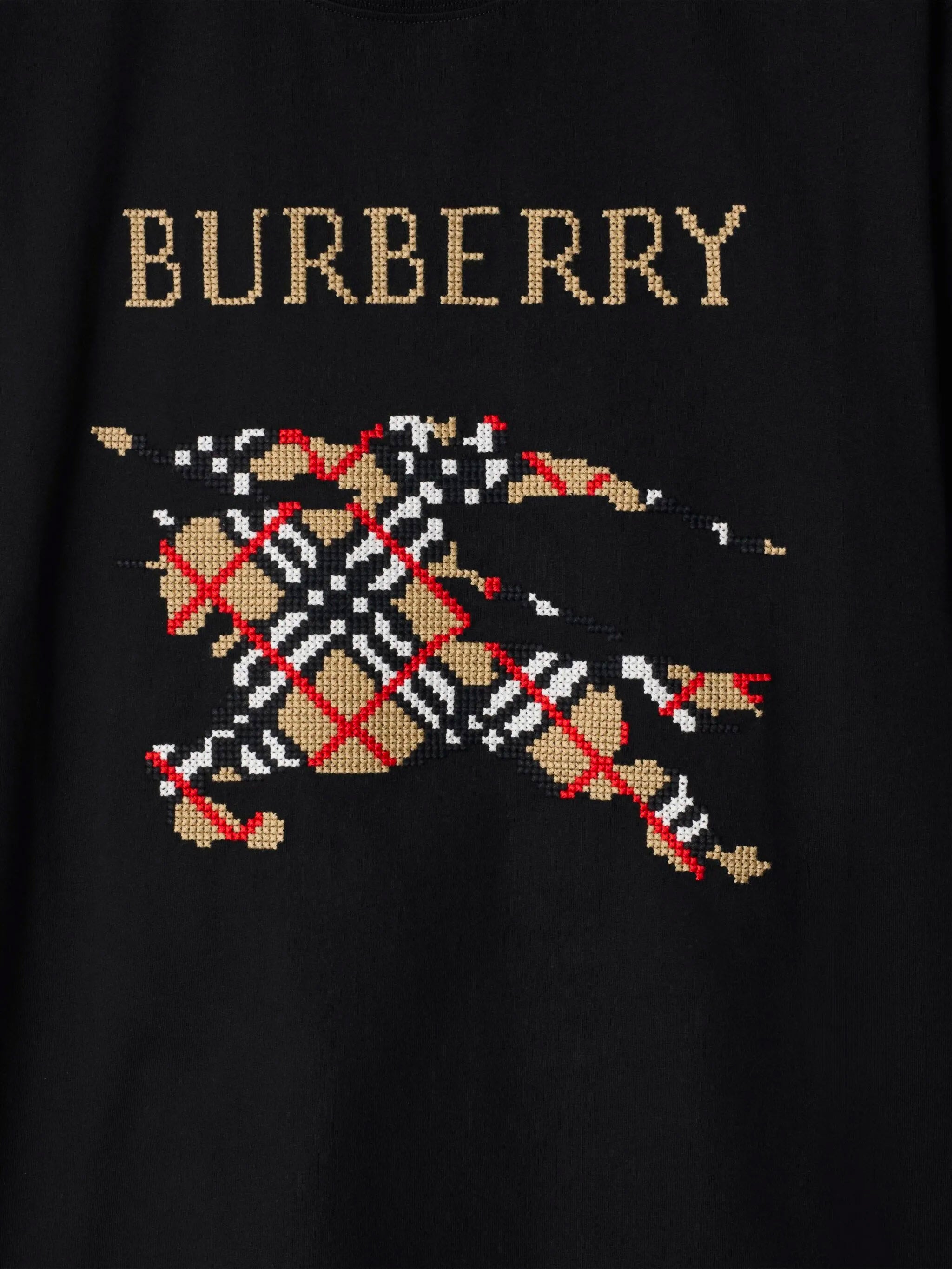 BURBERRY Cotton Crew Neck T-Shirt with Cross Stitch Design - Size M
