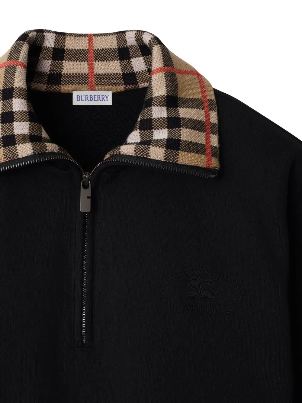 BURBERRY Check Collar Half-Zip Sweatshirt - Size M