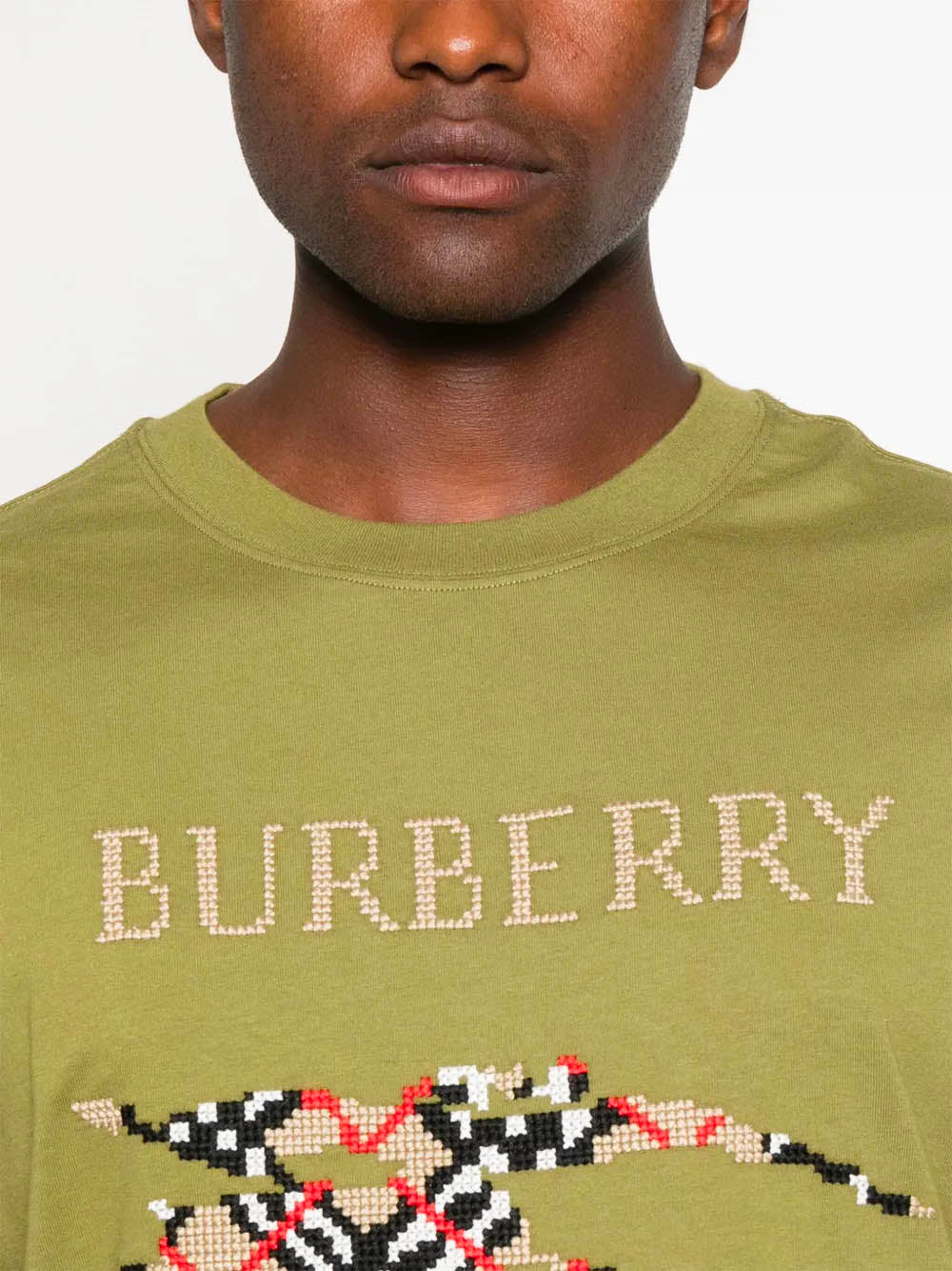BURBERRY Cotton Crew Neck T-Shirt with Cross Stitch Logo - Size M