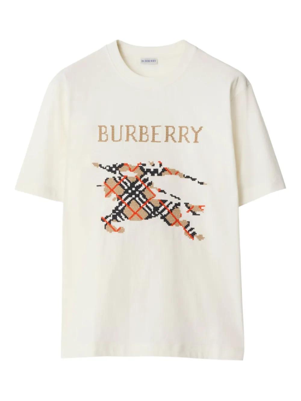 BURBERRY Cotton Crew Neck T-Shirt with Cross Stitch Detail - Men’s Medium