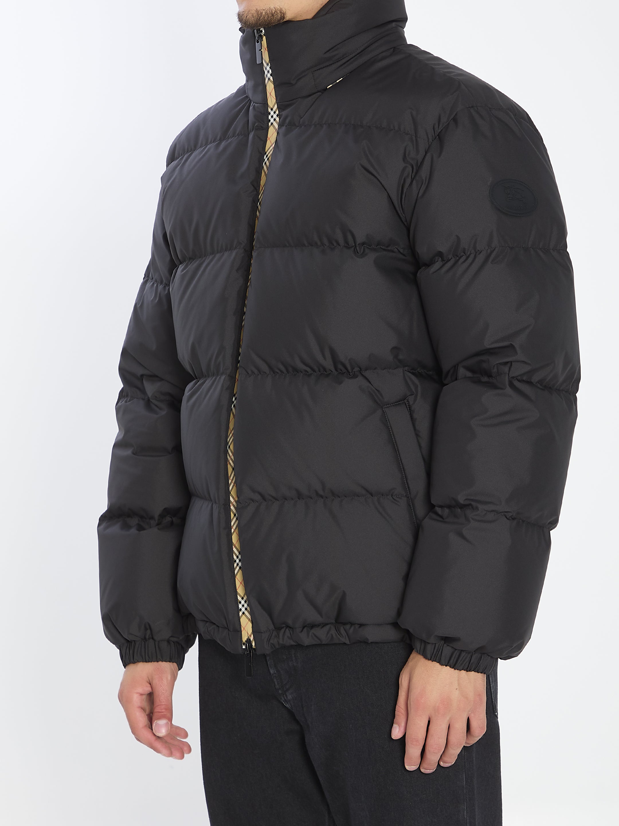 BURBERRY Men's Down Jacket with Check Finishes - Size L